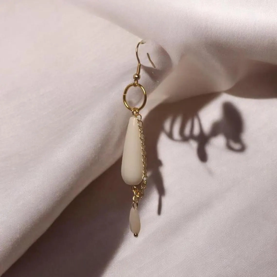 White Jade Earrings, Mother of Pearl Dangle Earrings, Teardrop Earrings, Bridal Earrings, Gemstone Jewelry, Drop Earrings for Women