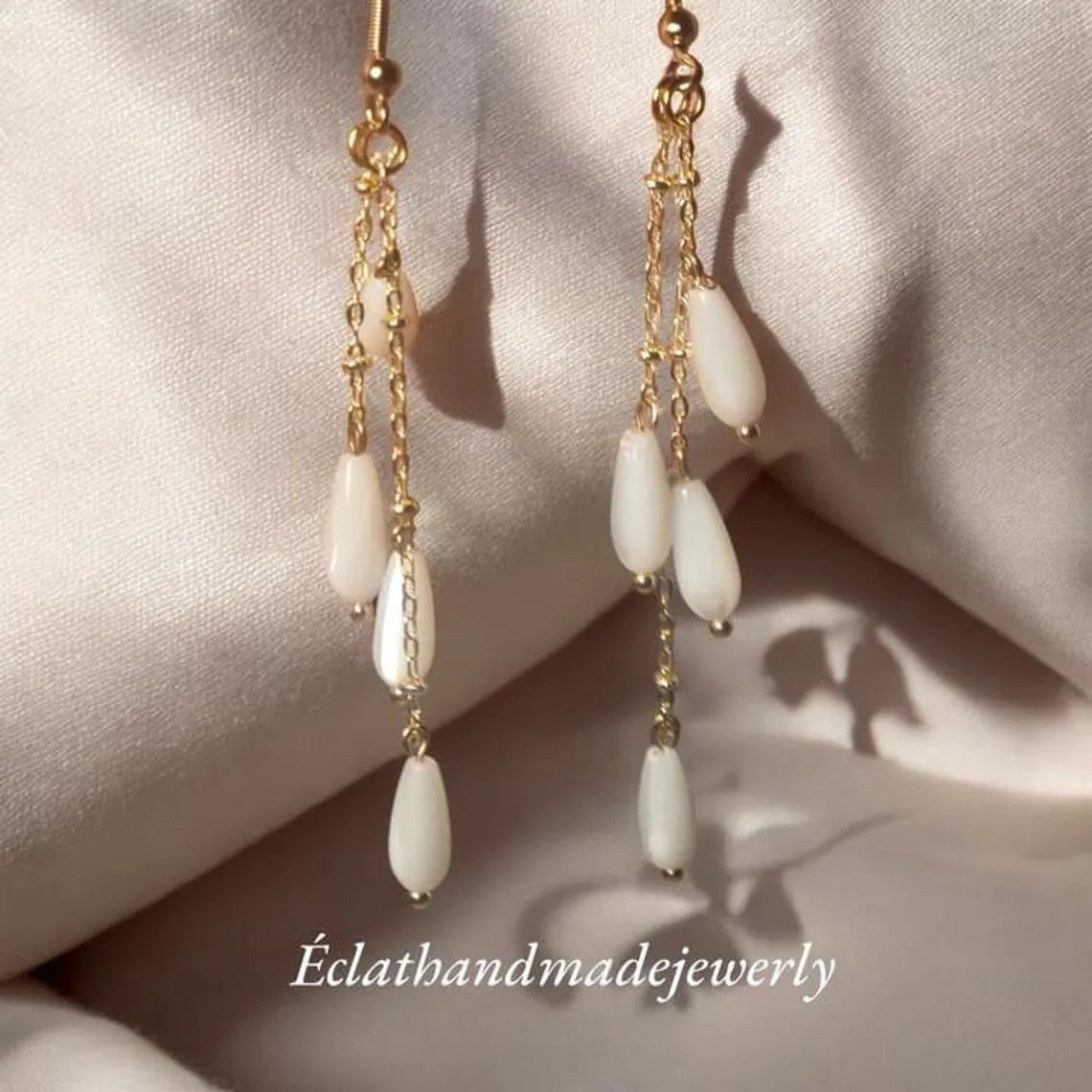 White Mother of Pearl Dangle Earrings, Pearl Drop Earrings, Gemstone Earrings, Bridal Earrings, Wedding Earrings, June Birthstone Gifts