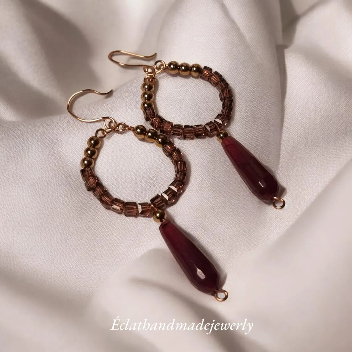 Smoky Quartz Burgundy Earrings, Crystal Glass Beaded Earrings, Statement Earrings, Gemstone Earrings, Bridal Earrings, Earrings for Women