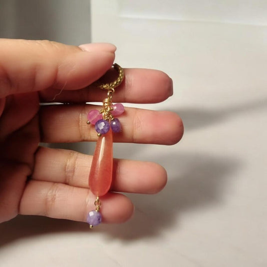Long Red and Pink Chaceldory Jade Earrings, Amethyst Earrings, Boho Dangle Earrings, Gemstone Earrings, Bridal Earrings, Wedding Earring