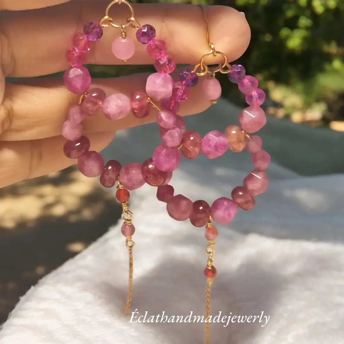 Pink Tourmaline Earrings, Tourmaline Stone Earrings, 18k Gold Plated Hoop Earrings, Gemstone Earrings, October Birthstone Earrings for Her