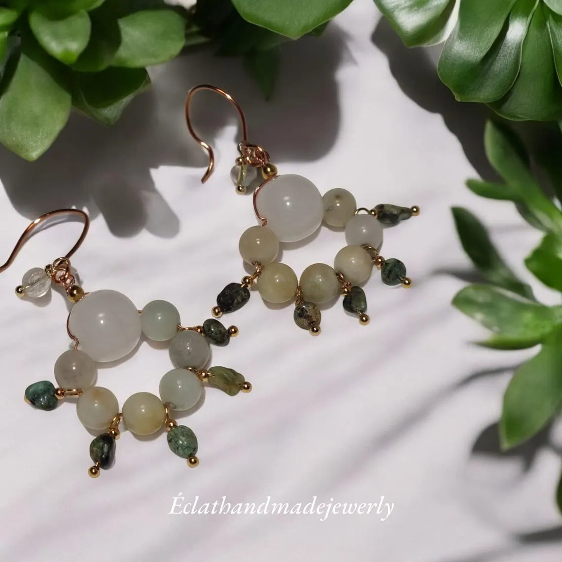 White Jade Earrings, Green Gemstone Earrings, Boho Earrings, Multi Stone Dangle Earrings, Bridal Earrings, Natural Drop Earrings for Women