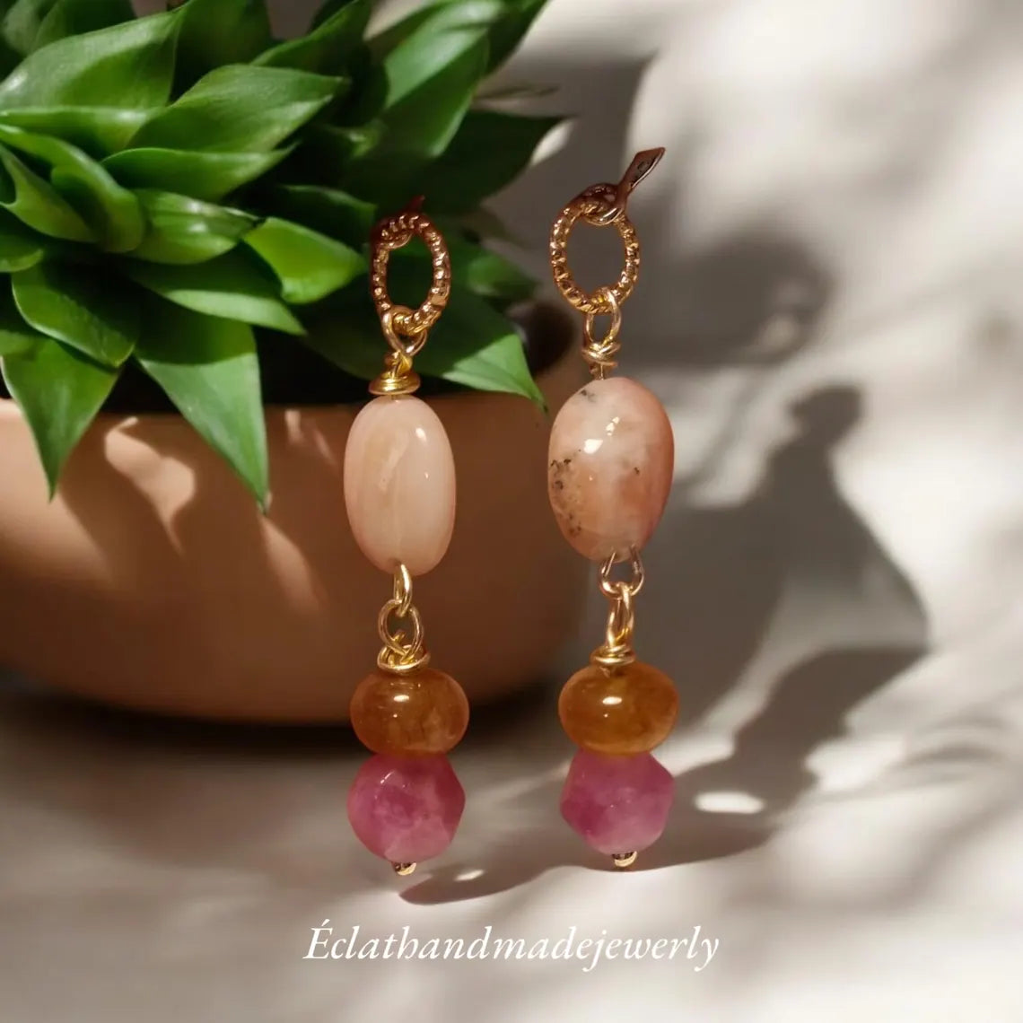 Rose Quartz and Pink Tourmaline Earrings, Gemstone Earrings, 14k Gold October Birthstone Earrings, Bridal Earrings, Wedding Earrings for Her