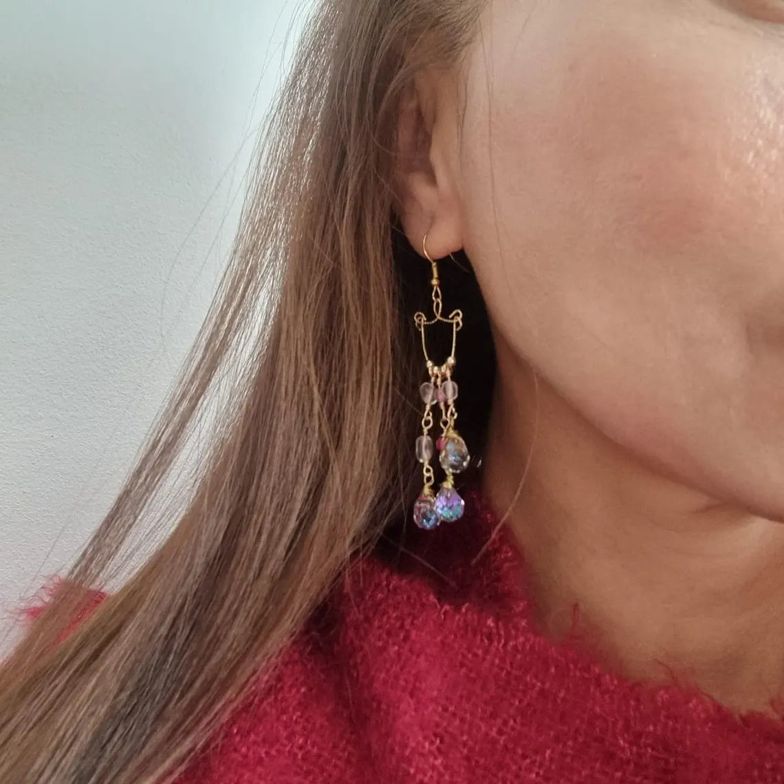 14k Gold Chandelier Earrings, Crystal Earrings, Drop Earrings for Women, Dangle Earrings, Wire Wrapped Earrings, Bridal Earrings