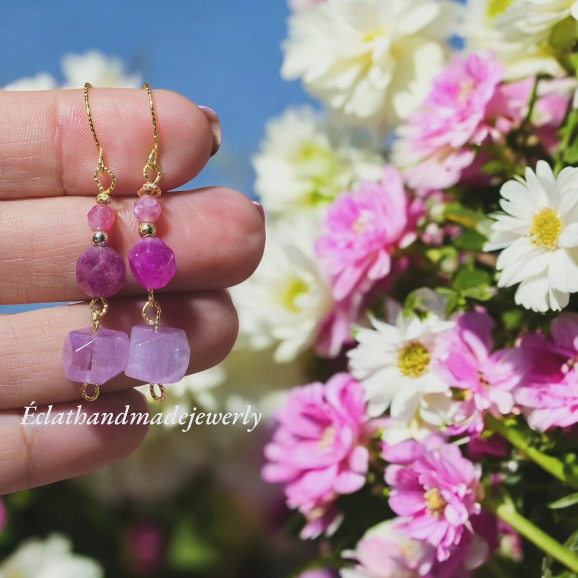 Pink Amerhyst Earrings, Tourmaline and Amethyst Earrings, Gemstone Earrings, Bridal Earrings, Anniversary Earrings