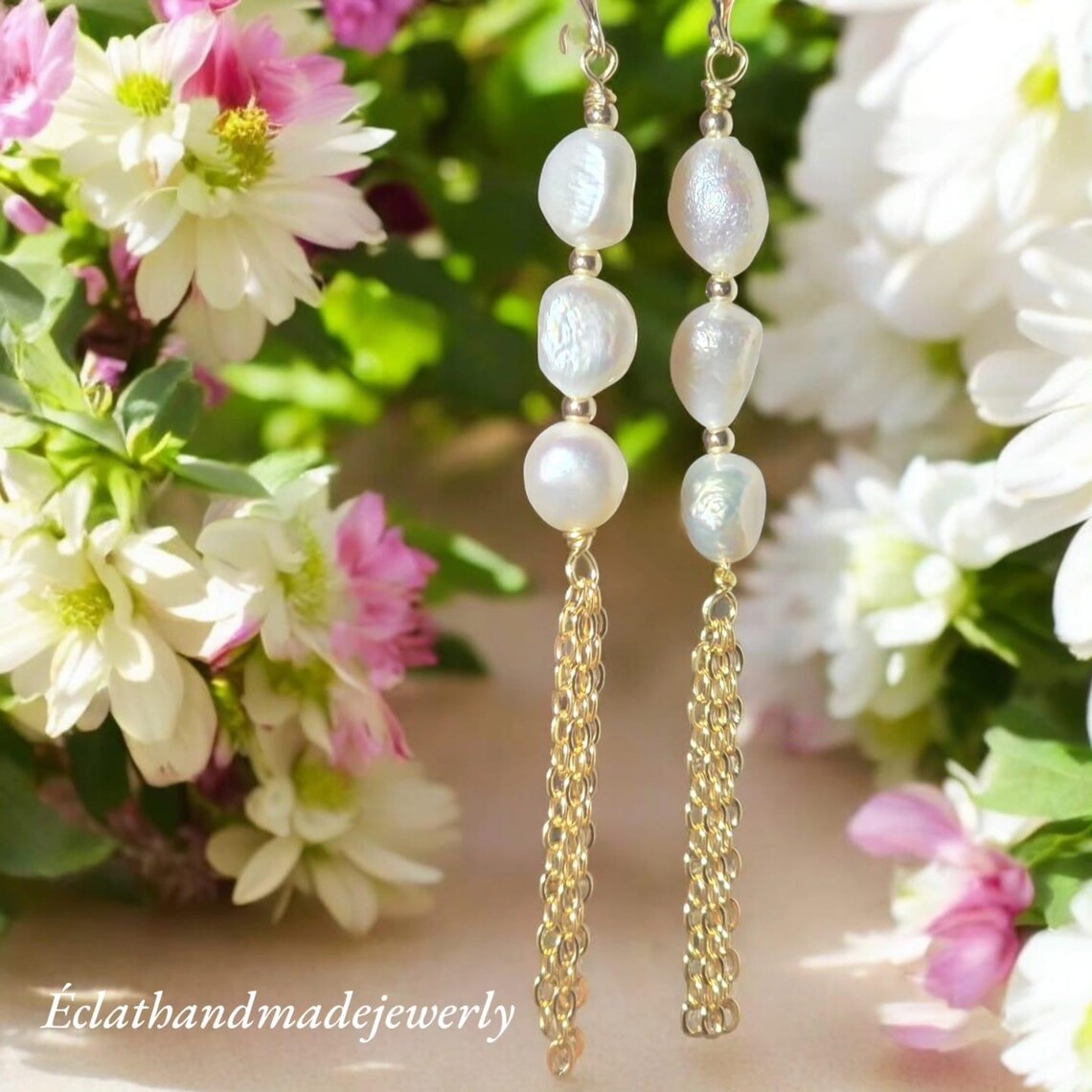 Freshwater Pearl Earrings, Pearl Dangle Earrings, Real Pearl Earrings, 14k Gold Plated Earrings, Bridal Earrings, Wedding Earrings for Her