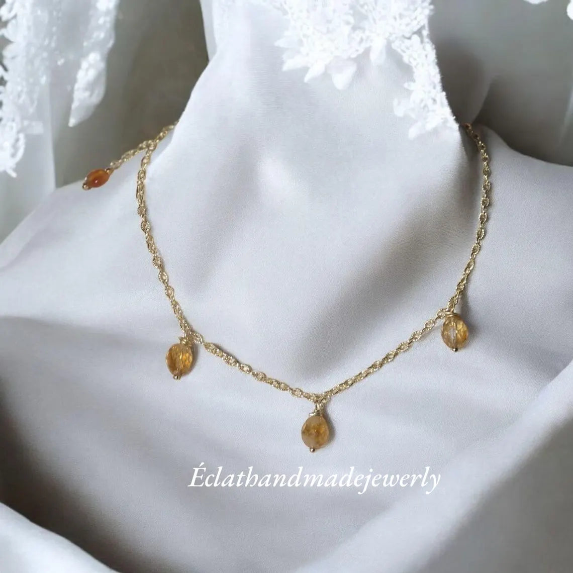 Citrine Necklace, Multi-Gemstone Necklace, 14k Gold Plated Necklace, Charm Necklace, Layering Necklace, November Birthstone Necklace