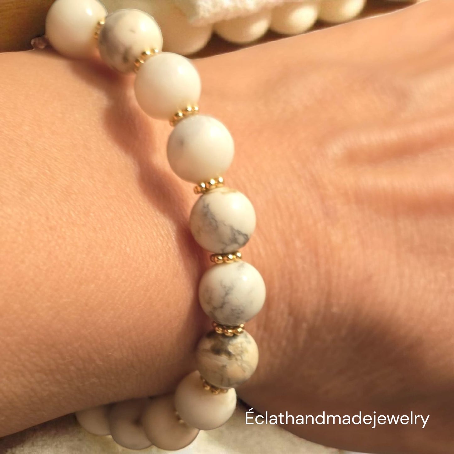 Magnesite Healing Stone Bracelet, 14k Gold-Plated Bracelet, Daisy Spacer Bracelet