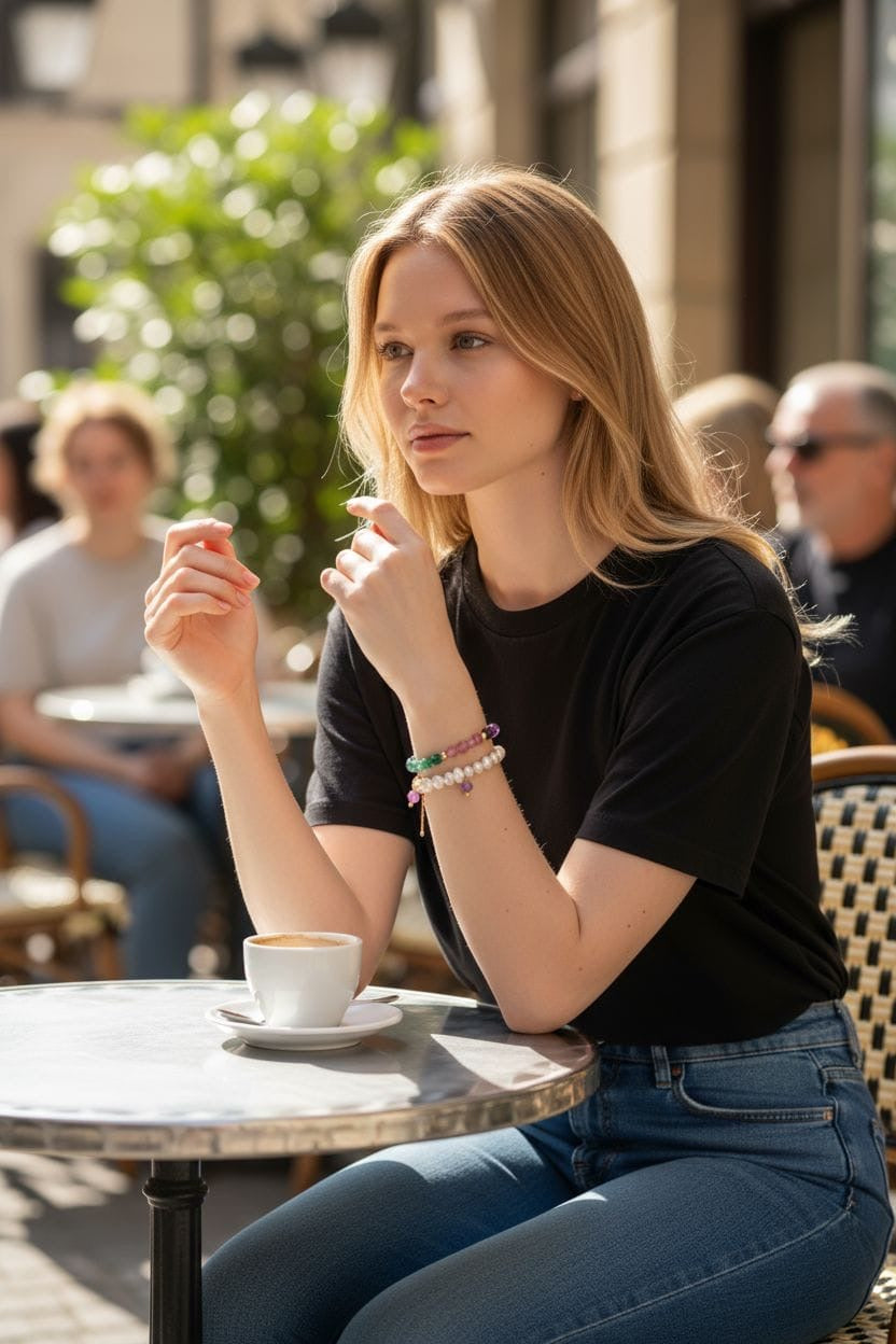 Freshwater Pearl Bracelet with Amerryt, Rose Quartz & Green Aventurine, 14k Gold-Plated Bracelet