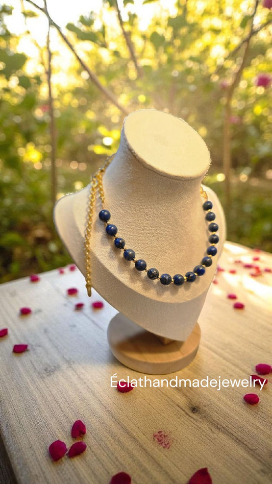 Lapis Lazuli Gold-Plated Healing Stone Necklace, 14k Gold Plated Necklace, Layering Necklace, Natural Gemstone Jewelry