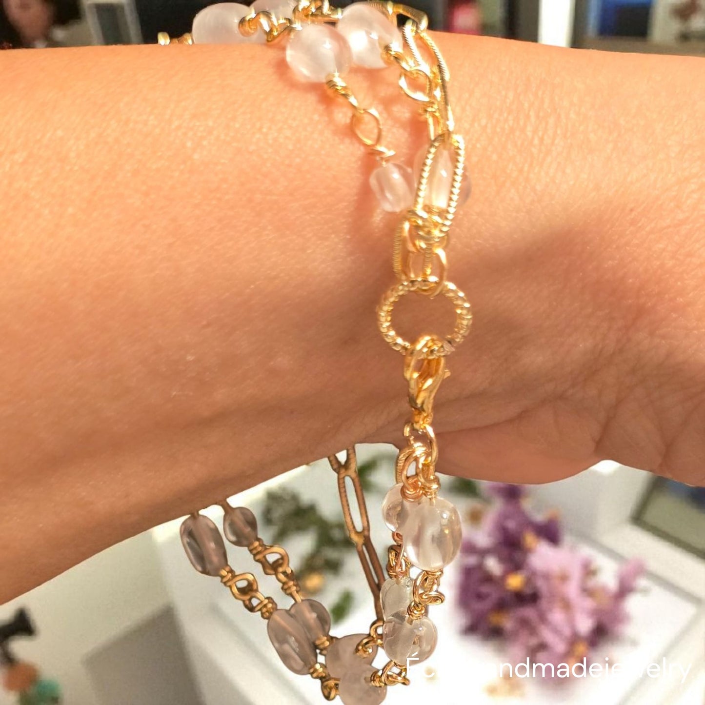 Three-Layer Bracelet, Clear Stone Bracelet, 14k Gold-Plated Bracelet