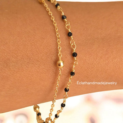 Black Onyx Bracelet – 14k Gold-Plated Chain, Gemstone Bracelet