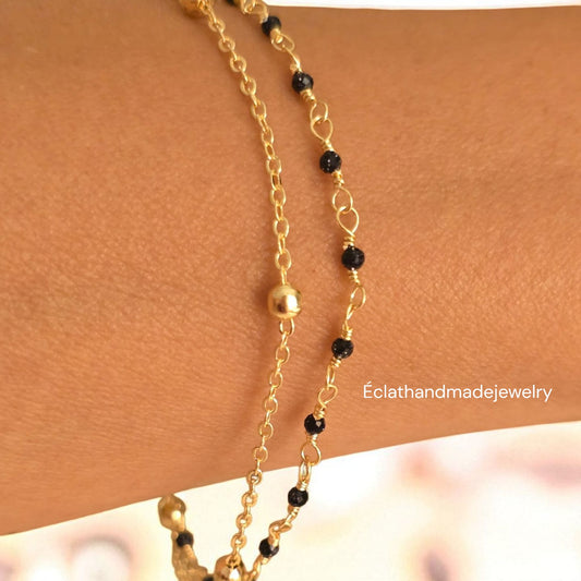 Black Onyx Bracelet – 14k Gold-Plated Chain, Gemstone Bracelet