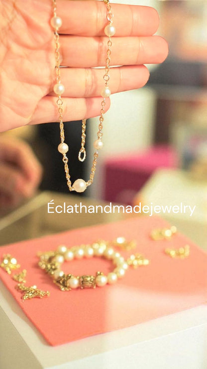 Natural Fresh Water Pearl Necklace, Natural Pearl Necklace, 14k Gold Plated Necklace, Layering Necklace, Natural Gemstone Jewelry