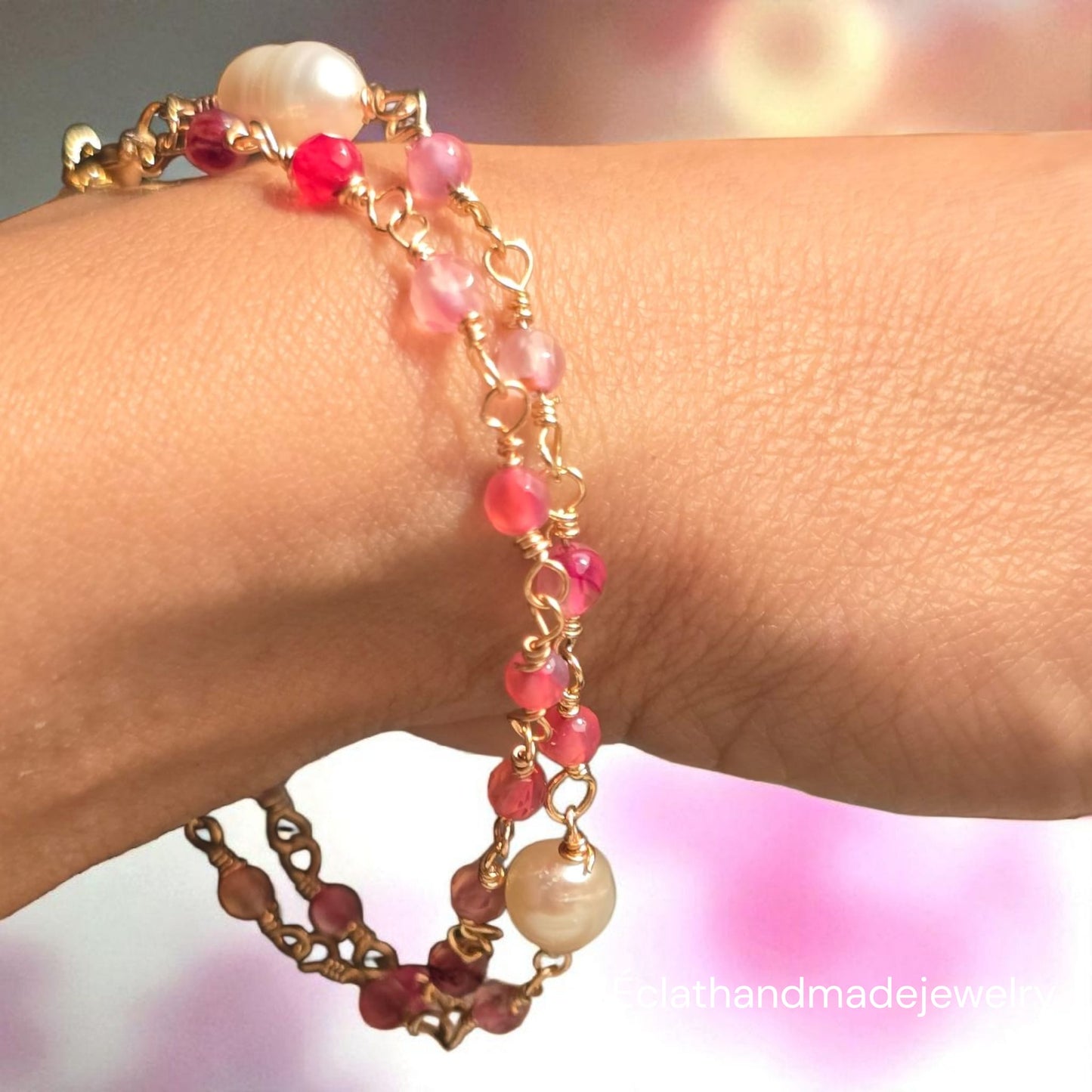 Two-Layer Pearl Bracelet, Natural Stone Bracelet, Gemstone Bracelet