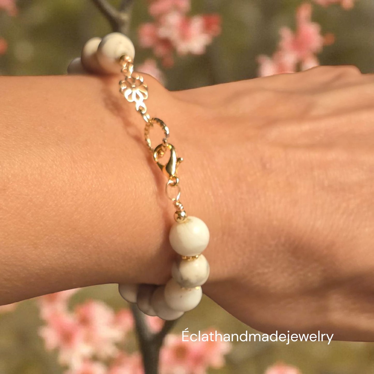 Magnesite Healing Stone Bracelet, 14k Gold-Plated Bracelet, Daisy Spacer Bracelet