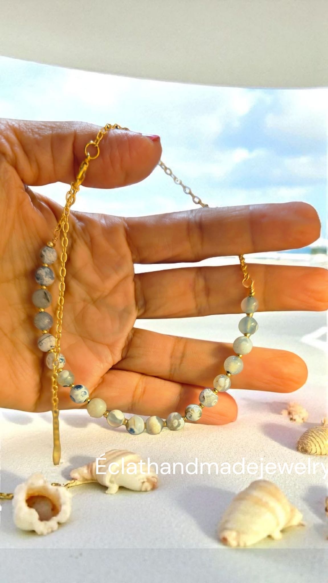 Blue Fire Dragon Stone Necklace – 14k Gold-Plated, Gemstone Necklace, Layering Necklace