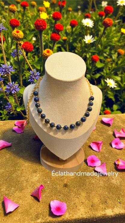 Lapis Lazuli Gold-Plated Healing Stone Necklace, 14k Gold Plated Necklace, Layering Necklace, Natural Gemstone Jewelry