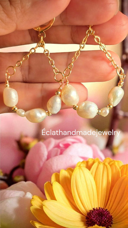 Baroque Pearl Earrings, 14k Gold-Plated Earrings, Bridal Earrings, Pearl Jewelry For Weddings