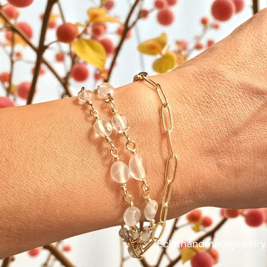 Three-Layer Bracelet, Clear Stone Bracelet, 14k Gold-Plated Bracelet