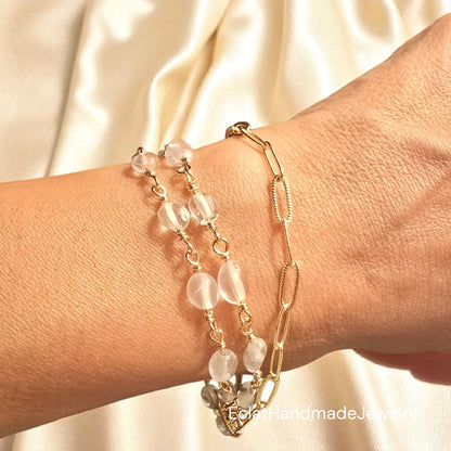 Three-Layer Bracelet, Clear Stone Bracelet, 14k Gold-Plated Bracelet
