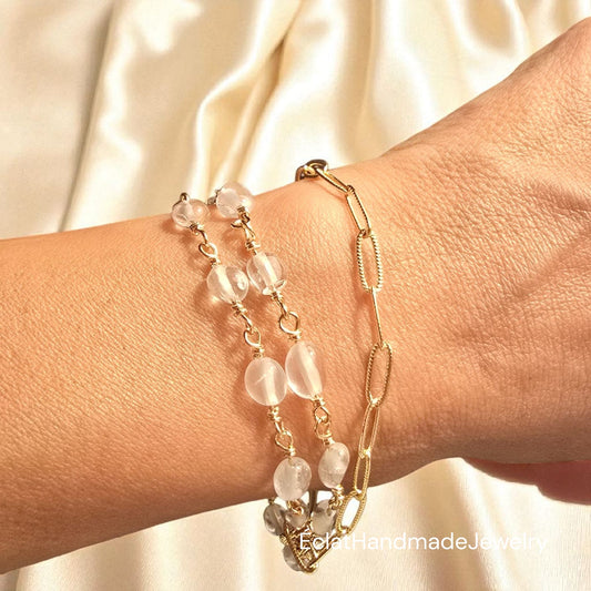 Three-Layer Bracelet, Clear Stone Bracelet, 14k Gold-Plated Bracelet