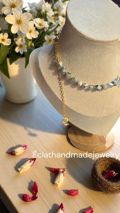 Blue Fire Dragon Stone Necklace – 14k Gold-Plated, Gemstone Necklace, Layering Necklace