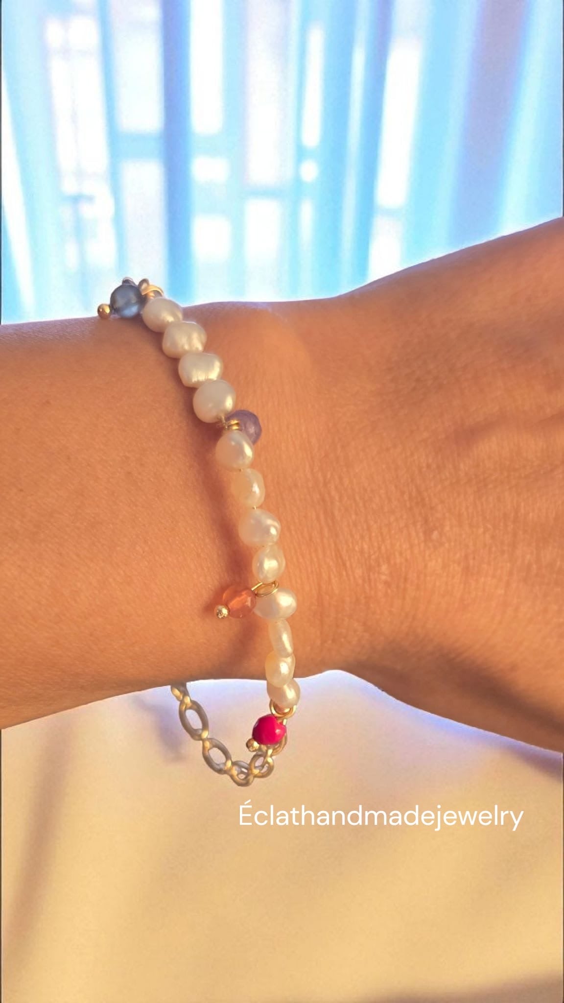 14k Gold-Plated Pearl Bracelet with Colorful Gemstone, Freshwater Pearl Bracelet, Gemstone Bracelet, 14K Gold-Plated