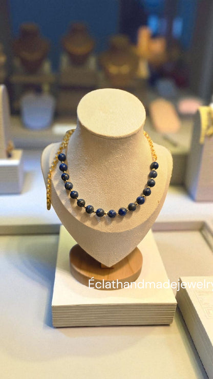 Lapis Lazuli Gold-Plated Healing Stone Necklace, 14k Gold Plated Necklace, Layering Necklace, Natural Gemstone Jewelry