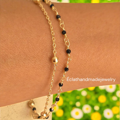 Black Onyx Bracelet – 14k Gold-Plated Chain, Gemstone Bracelet