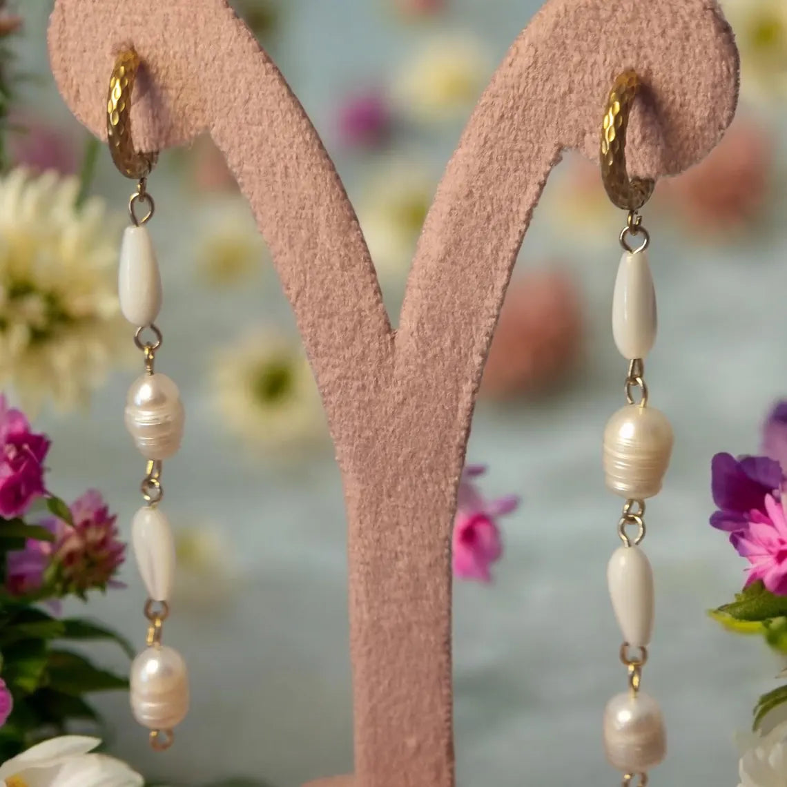 Freshwater Pearl Dangle Earrings, White Mother of Pearl Earrings, Gemstone Earrings, Bridal Earrings, Wedding Earrings, Bridesmaid Gifts