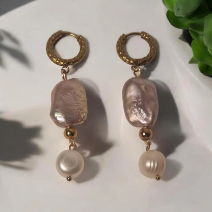 Pearl Drop Earrings, White Mother of Pearl Earrings, Light Pink Baroque Pearl Earrings, Gemstone Earrings, Bridal Earrings, Wedding Earrings