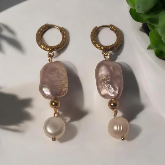 Pearl Drop Earrings, White Mother of Pearl Earrings, Light Pink Baroque Pearl Earrings, Gemstone Earrings, Bridal Earrings, Wedding Earrings