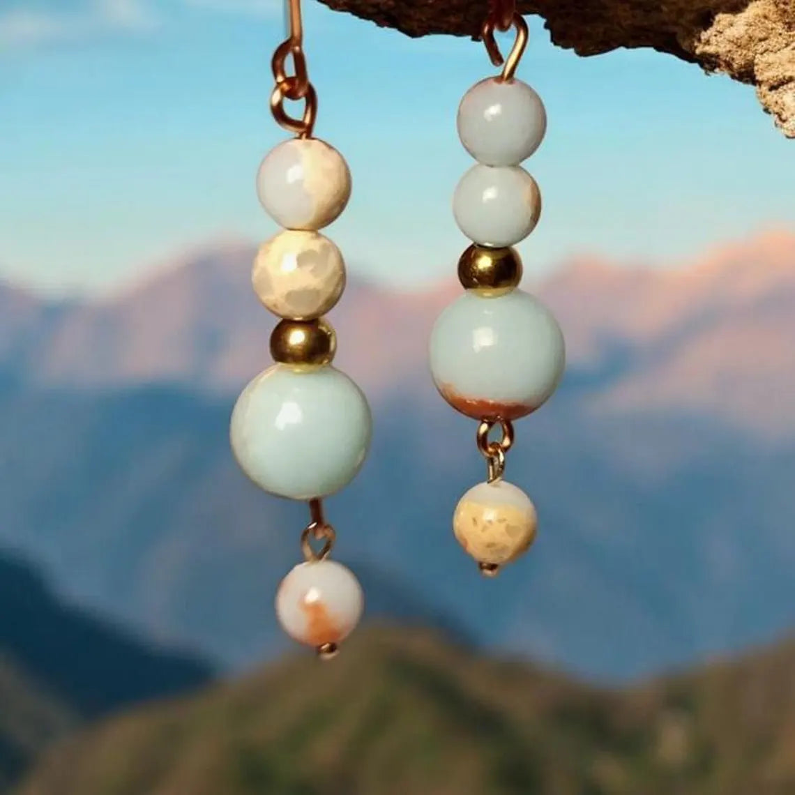 Blue Quartz Dangle Earrings, Lava Jasper Eye Quartz Earrings, Gemstone Earrings, Bridal Earrings, Anniversary Earrings, Earrings for Women