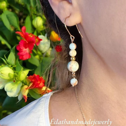 Blue Quartz Dangle Earrings, Lava Jasper Eye Quartz Earrings, Gemstone Earrings, Bridal Earrings, Anniversary Earrings, Earrings for Women