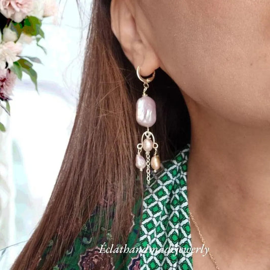 Freshwater Pearl Earrings, Baroque Pearl Earrings, Chandelier Earrings, Gemstone Earrings, Bridal Earrings, Anniversary Earrings for Her