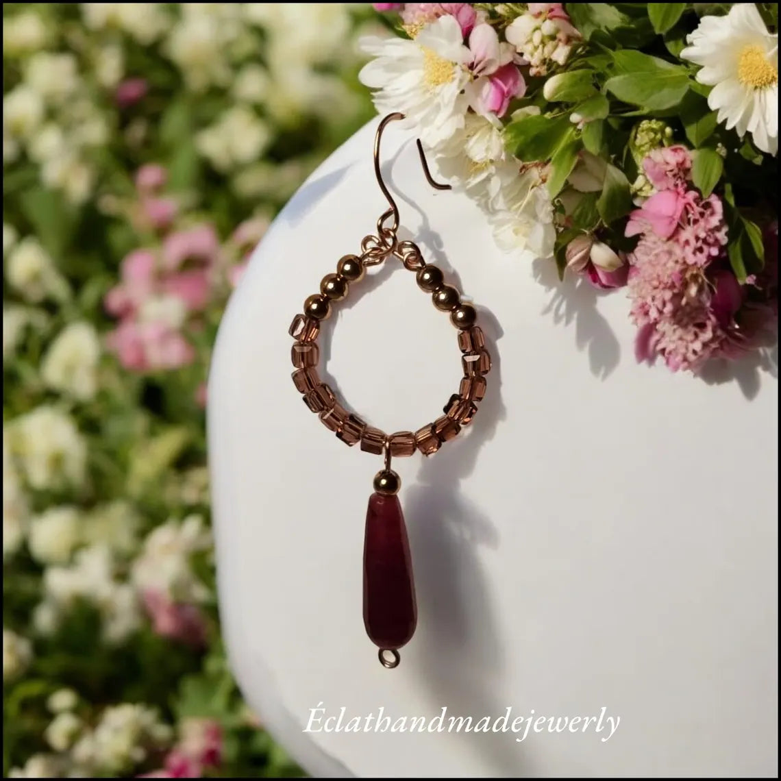 Smoky Quartz Burgundy Earrings, Crystal Glass Beaded Earrings, Statement Earrings, Gemstone Earrings, Bridal Earrings, Earrings for Women