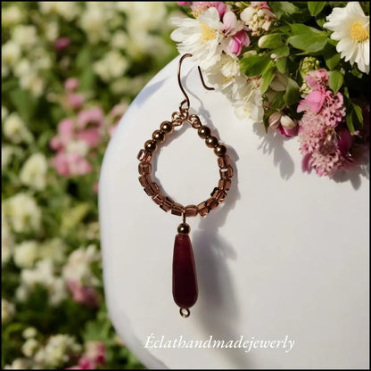 Smoky Quartz Burgundy Earrings, Crystal Glass Beaded Earrings, Statement Earrings, Gemstone Earrings, Bridal Earrings, Earrings for Women