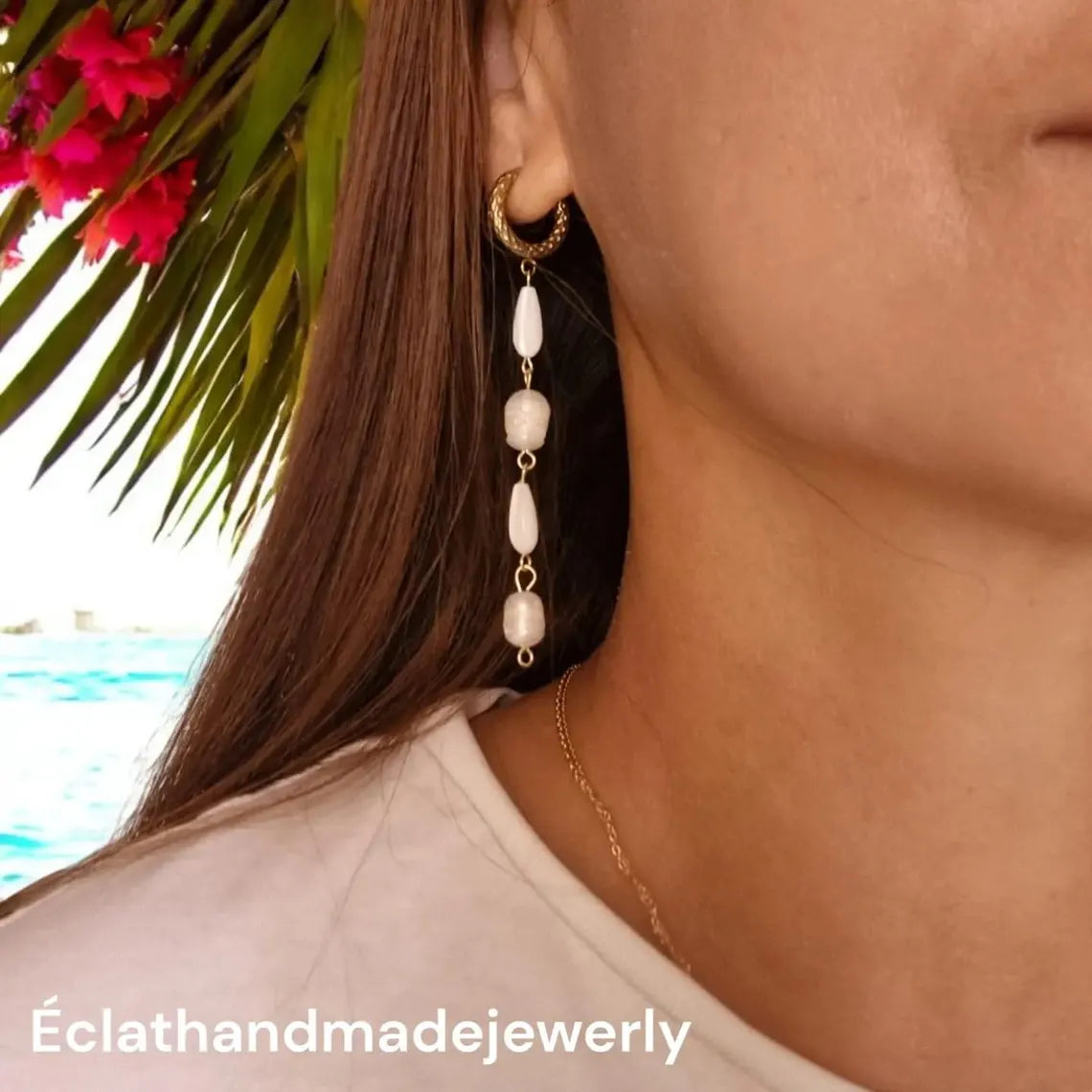 Freshwater Pearl Dangle Earrings, White Mother of Pearl Earrings, Gemstone Earrings, Bridal Earrings, Wedding Earrings, Bridesmaid Gifts