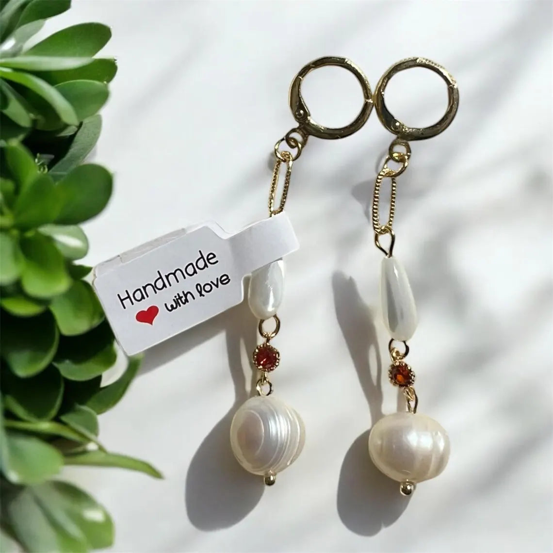 Elegant White Mother of Pearl and Freshwater Pearls Earrings, Rhinestone Earrings, Gemstone Earrings, Bridal Earrings, Anniversary Earrings