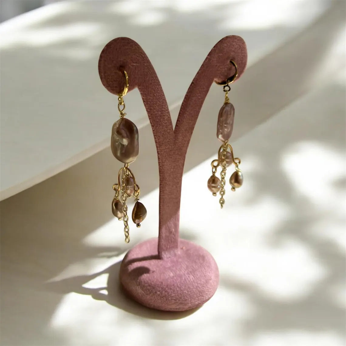 Freshwater Pearl Earrings, Baroque Pearl Earrings, Chandelier Earrings, Gemstone Earrings, Bridal Earrings, Anniversary Earrings for Her