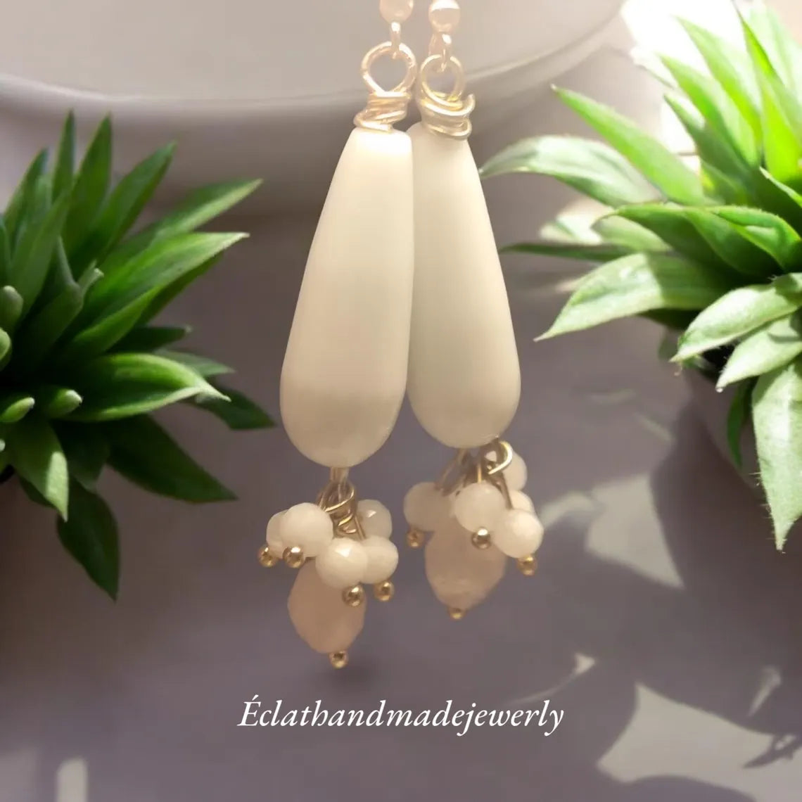 White Jade Earrings, Teardrop Earrings, Rose Quartz Earrings, Citrine, and Moonstone Earrings, Bridal Earrings, Wedding Earrings for Women