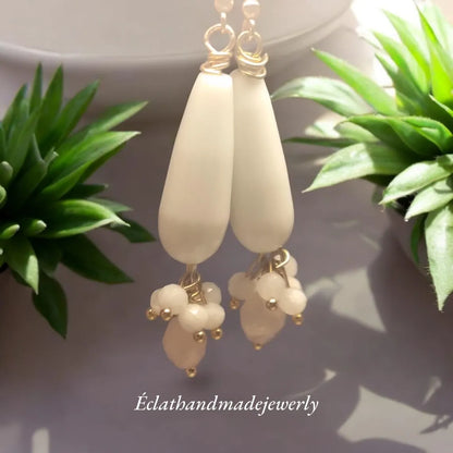 White Jade Earrings, Teardrop Earrings, Rose Quartz Earrings, Citrine, and Moonstone Earrings, Bridal Earrings, Wedding Earrings for Women