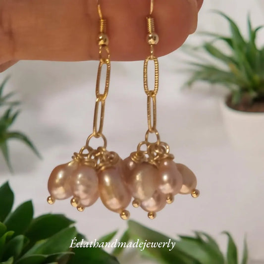 Natural Purple Freshwater Pearl Earrings, Pearl Drop Earrings, Cluster Earrings, Bridal Earrings, Wedding Earrings, Bridesmaid Gifts