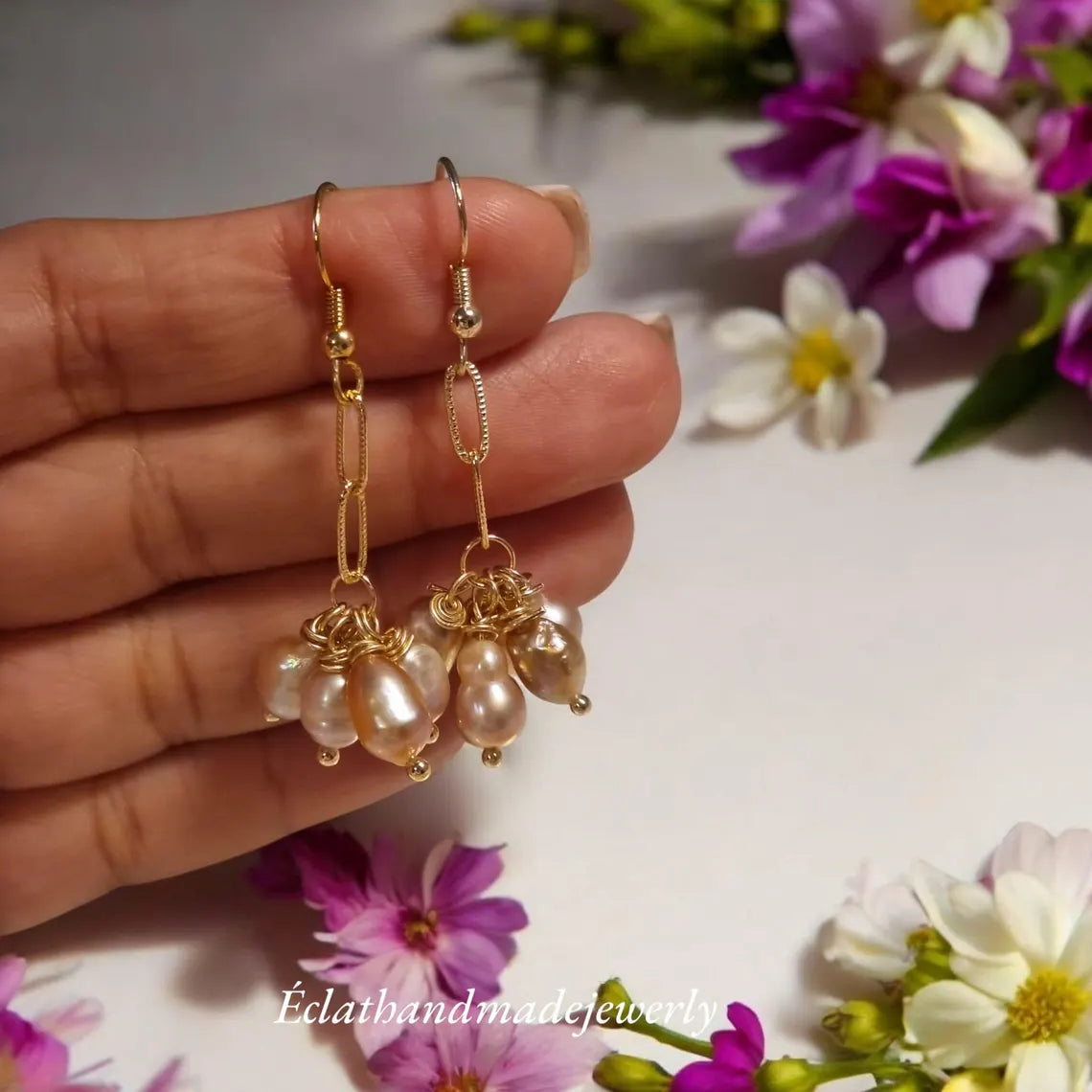 Natural Purple Freshwater Pearl Earrings, Pearl Drop Earrings, Cluster Earrings, Bridal Earrings, Wedding Earrings, Bridesmaid Gifts