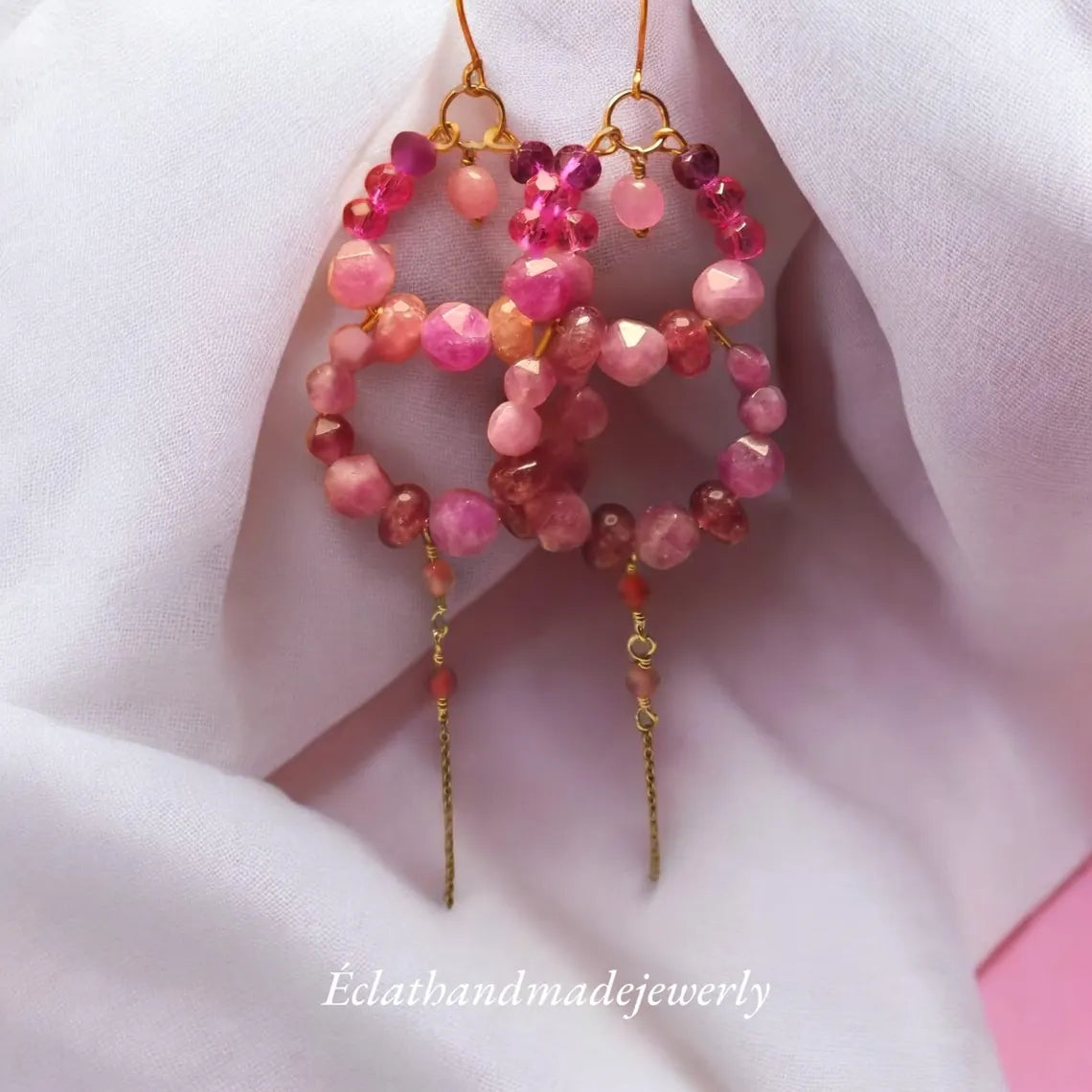 Pink Tourmaline Earrings, Tourmaline Stone Earrings, 18k Gold Plated Hoop Earrings, Gemstone Earrings, October Birthstone Earrings for Her