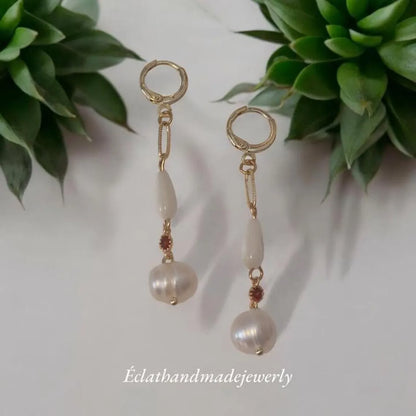 Elegant White Mother of Pearl and Freshwater Pearls Earrings, Rhinestone Earrings, Gemstone Earrings, Bridal Earrings, Anniversary Earrings