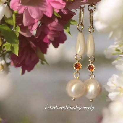 Elegant White Mother of Pearl and Freshwater Pearls Earrings, Rhinestone Earrings, Gemstone Earrings, Bridal Earrings, Anniversary Earrings