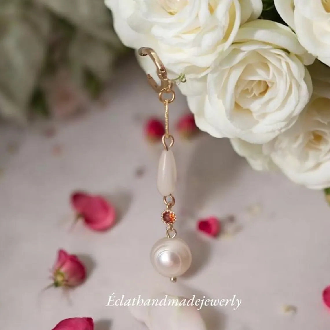 Elegant White Mother of Pearl and Freshwater Pearls Earrings, Rhinestone Earrings, Gemstone Earrings, Bridal Earrings, Anniversary Earrings