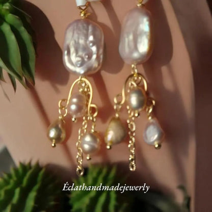 Freshwater Pearl Earrings, Baroque Pearl Earrings, Chandelier Earrings, Gemstone Earrings, Bridal Earrings, Anniversary Earrings for Her